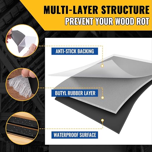 VIVIDA 2 in × 50 Ft Joist Tape for Decking 6 Roll, Deck Joist Butyl Tape | Waterproof Black Deck Joist Butyl Seal Tape, For Wood Beams, Roof, Accessories Included