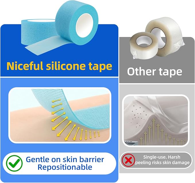 Niceful Silicone Medical Tape, Hypoallergenic, Easy Tear, 1" x5.5Yd 6 Rolls | Soft Silicone, Waterproof, Easy Tear, No Skin Irritation, Great for Frequent Dressing Changes, 1"X5.5Yd, Value 6-Roll Pack