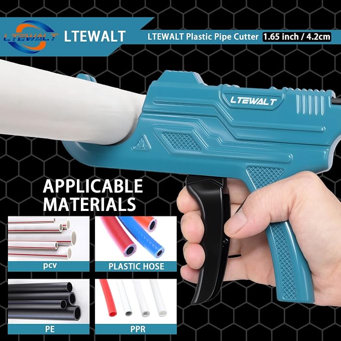 Ratchet PVC Pipe Cutter Max Cut 1.65" W/Deburr Tool & Tape Pipe Gun-Style | Heavy Duty Lock Blade, Cuts PEX PVC PPR Pipes For Plumber Repair & DIY Plumbing Projects