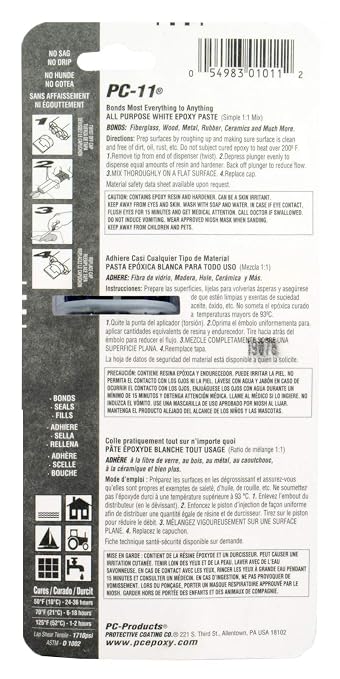 PC-Products PC-11 Epoxy Adhesive Paste, Two-Part Marine Grade, 1oz Applicator Syringe, Off White 10112