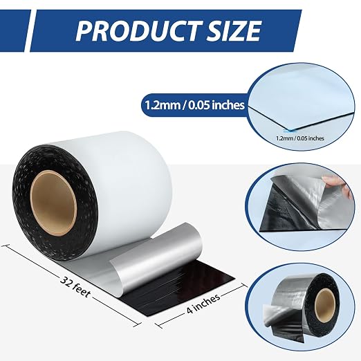 BXI Fluorocarbon Film Asphalt Waterproof Tape, 4 Inches X 32 Feet, Weatherproof Sealing Membrane, Self-Adhesive SBS Modified Bitumen Flashing Sealant Patch, Seam Leak for Roof Window Driveway Repair