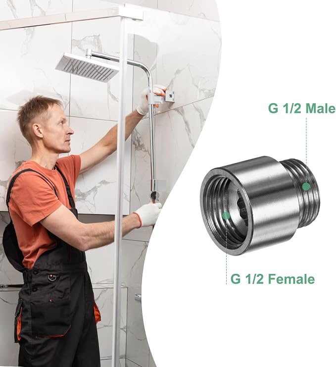 M METERXITY Shower Head Extension Arm, Stainless Steel G1/2 Male to Female Extension Pipe Fitting Adapter with PTFE Thread Seal Tape for Shower/Faucet, Pipe Plumbing Coupler 1.18"/30mm 1-Pack