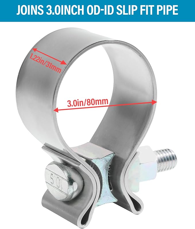 ESEWALAS 2 Pack Stainless Steel Exhaust Clamp, Narrow Band Muffler Seal,Car Accessories Narrow Band Muffler Clamp,Use for Exhaust System (3.0 inch)