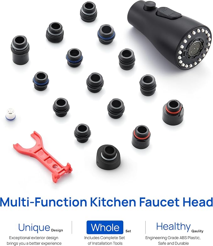 J-HVA Pull Down Kitchen Faucet Sprayer Head Replacement Part, Matte Black