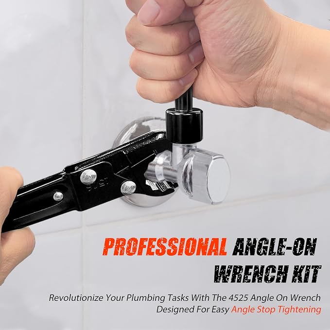 Plumbing Tools, Angle Stop Wrench Kit, Plumbing Wrench. New Compression Angle Stop and Removing the Compression Ring Professional Plumbing Toolset For Easy Angle Stop And Supply Nut Installation