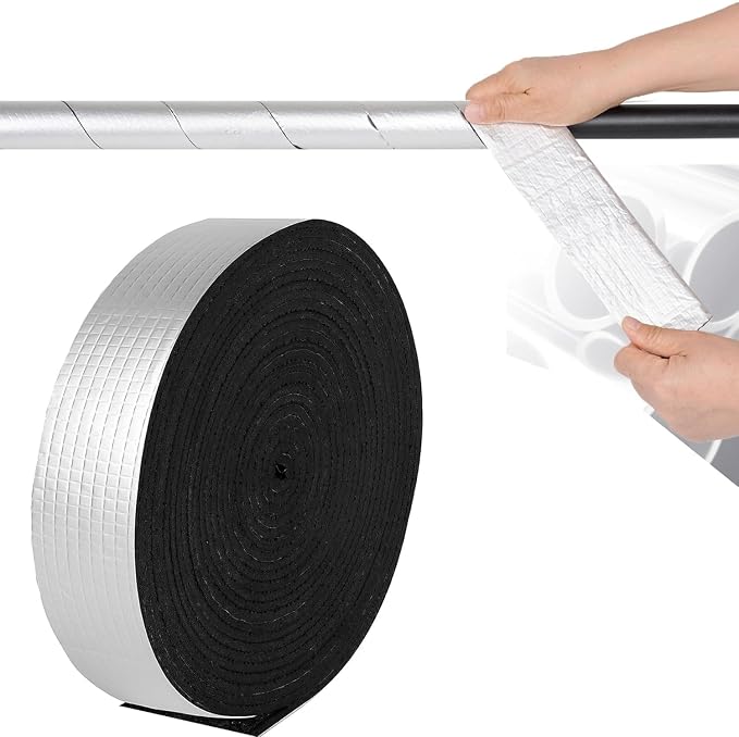 Pipe Insulation Wrap 2" Wide X 32.8 Ft Outdoor Foam And Foil Pipe Wrap Insulation Tape Self Adhesive for Winter Freeze Protection Insulation Wrap for Cold Hot Water Pipes for Reduce Heat Loss (2 Roll)