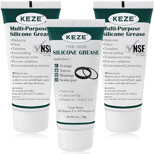 KEZE 96 PCS 10 Size Faucet Washers Assorted Kit and 1 oz 3-Pack Silicone Grease for DIY Outdoor Faucets Stem Leak Worn Out Seal Repair