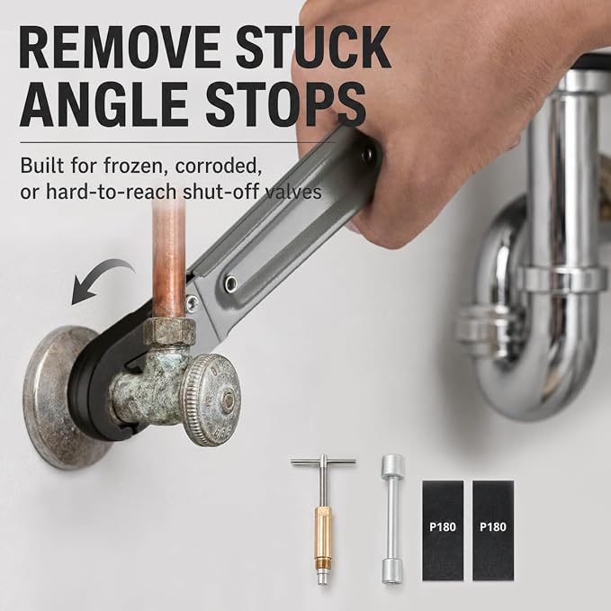 HOLDLY Angle Stop Wrench Kit with 1/2-Inch Compression Sleeve Puller | Slim-Profile Access for Tight Shutoff Valves; Ferrule and Nut Removal for Sink, Toilet and Faucet Supply-Line Repairs
