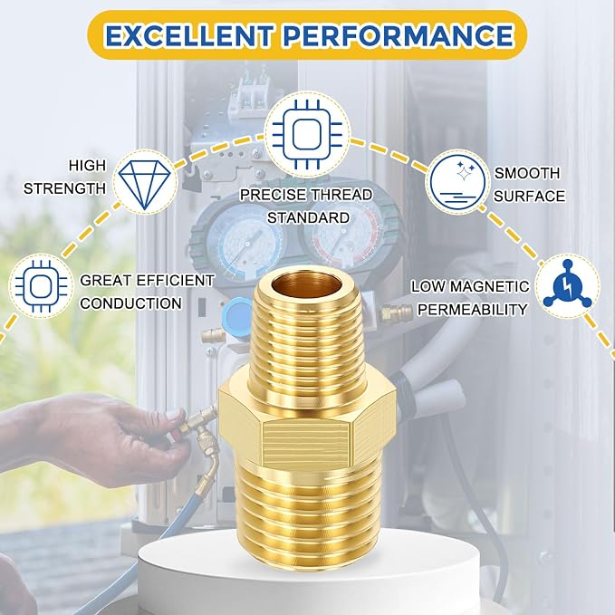5 Packs Brass Pipe Fittings, 1/4" Male NPT to 1/8" Male NPT | Brass Hex Nipple, Male Pipe Adapter Reducer for Air, Oil, LP