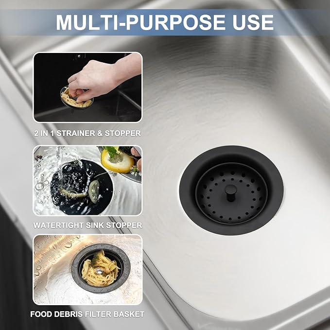ZM Black Kitchen Sink Strainer Basket, Stainless Steel Drain Stopper