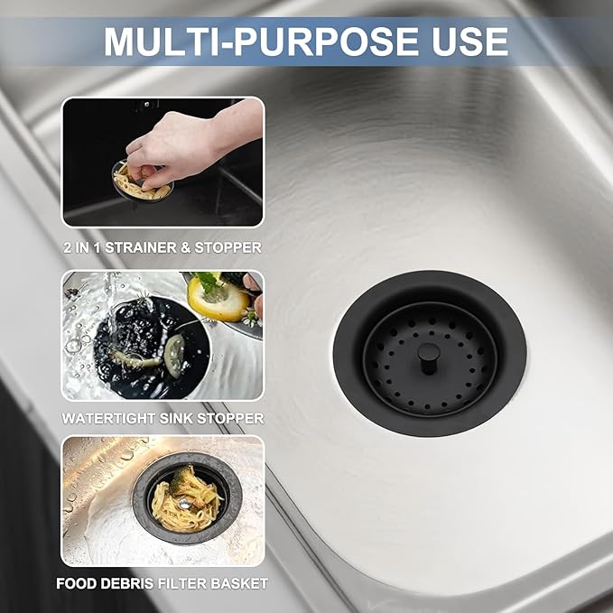 ZM Black Deep Locking Kitchen Sink Basket Strainer with Drain Stopper