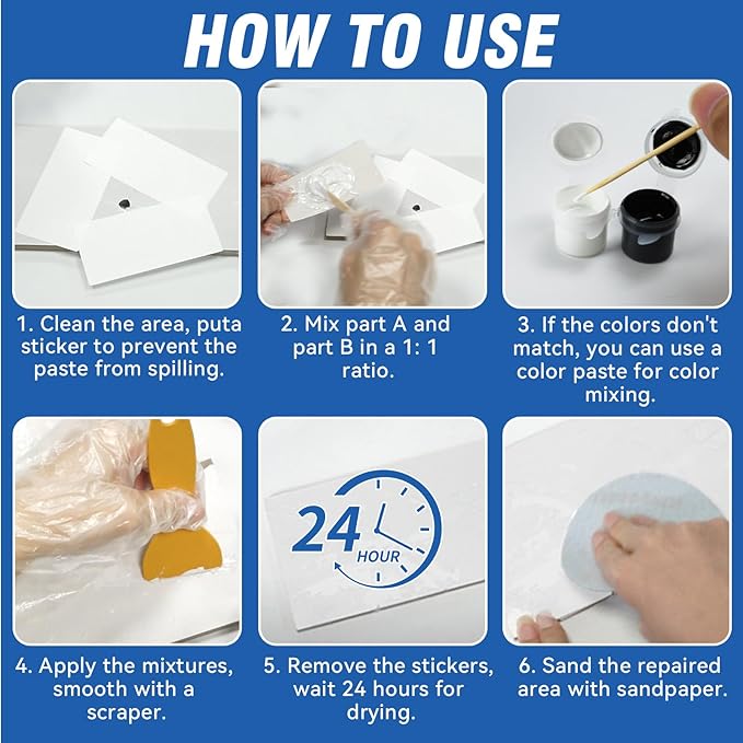 Porcelain Repair Kit, Fiberglass Repair Kit, Professional Tile Repair Kit for Cracks, Chips, Scratches, Rust, Holes on Tubs, Toilet, Sink and Shower Tray, Color Match