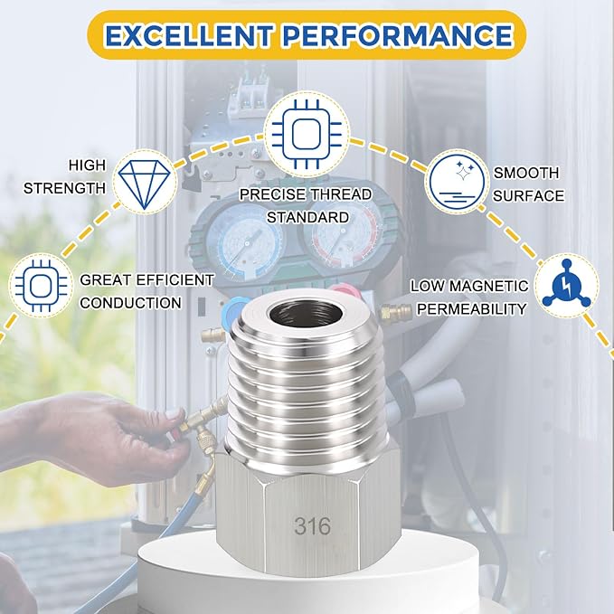 5 Pack SUS316 1/4" Male NPT to 1/8" FeMale NPT Hex Bushing Reducer | 316 Stainless Steel Pipe Fittings, Hose Tube Threaded Adapters with Sealing Tape for Air, Oil, LP, Gas, Fuel, Water