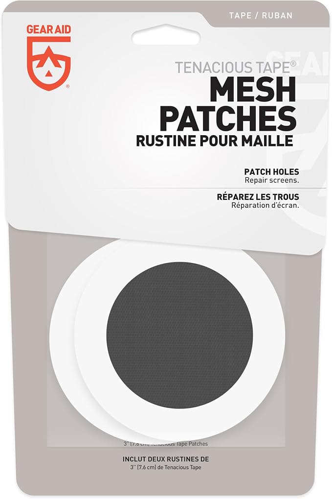 Gear AID Tenacious Tape Mesh Patches for Repairing Holes in Tents, Bug Screens, Mosquito Netting, No-See-ums and More, 3” Rounds