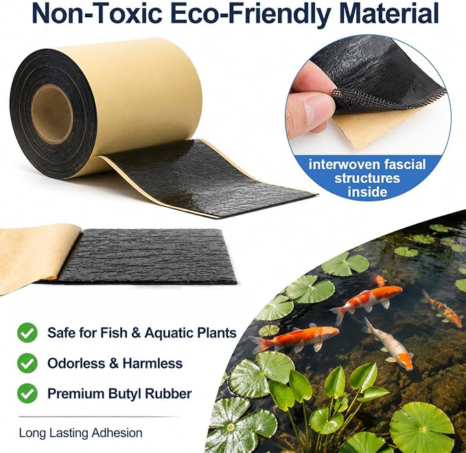 2pack Pond Liner Seam Tape, Total 3IN X 40FT Double Sided Butyl Rubber for EPDM Liners, Waterproof Tape Repair Patch for Ponds, Heavy Duty Leak Repair Seal Patch for Pond Liner Repair