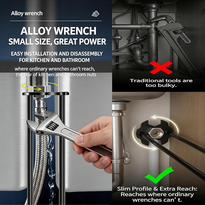 4 in 1 Water Pipe Wrench, Multifunctional Sink Wrenches, Plumbing Repair Wrench, Sink Wrench Faucet Tool, Faucet Installation Tool, Under Sink Wrench Faucet Tool for Kitchen Bathroom (Type A)