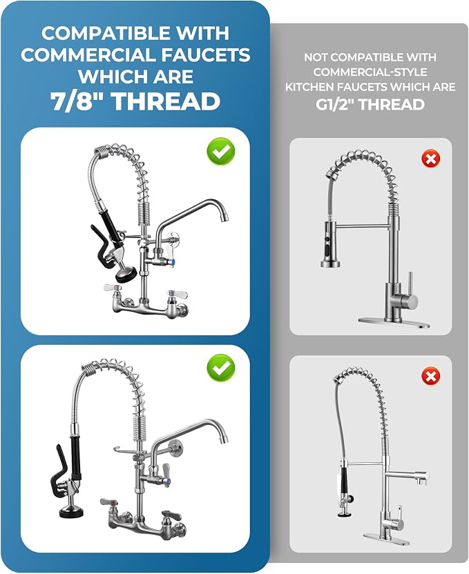 18.5" Commercial Sink Faucet Sprayer Hose, Pre-rinse Sprayer Hose for Commercial Kitchen Sink Faucet, 18.5 Inch Stainless Steel Flexible Hose Replacement Kit for Restaurant Industrial Dishwasher
