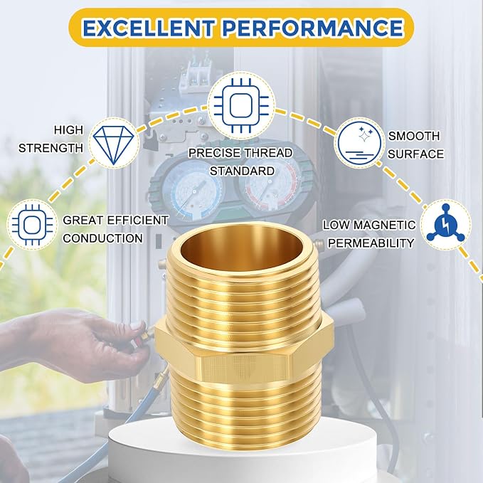 2 Pack Brass Pipe Fittings, 1" Male NPT to 1" Male NPT | Brass Hex Nipple, Male Pipe Adapter Reducer for Air, Oil, LP