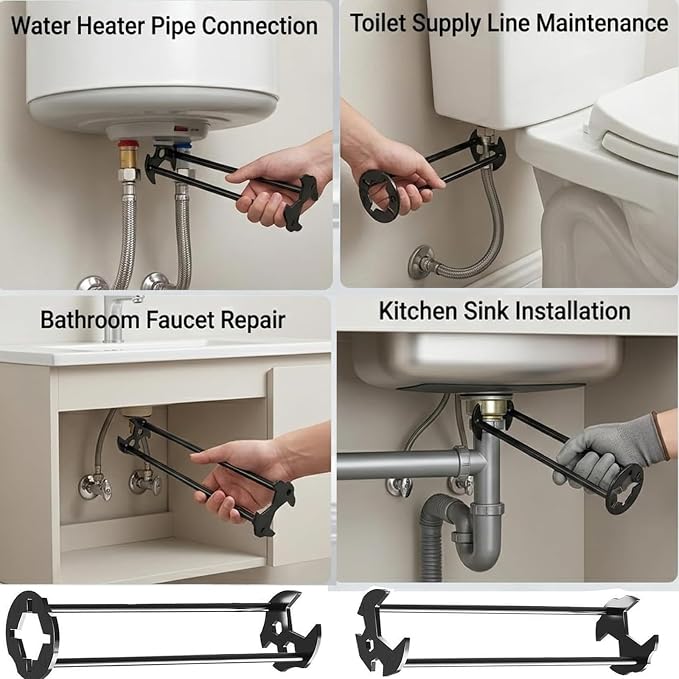 4 in 1 Water Pipe Wrench, Multifunctional Sink Wrenches, Plumbing Repair Wrench, Sink Wrench Faucet Tool, Faucet Installation Tool, Under Sink Wrench Faucet Tool for Kitchen Bathroom (Type A)