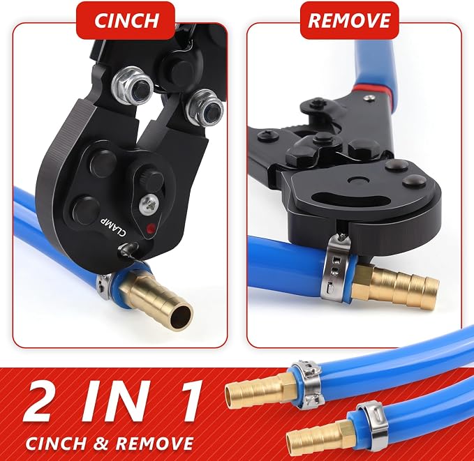 Pex Crimping Tool Kit Cinch and Remove Dual-Function Pex Crimp Tool 3/8" to 1" Pex Crimper with Pex Cutter and 35pcs 1/2" 3/4" Stainless Steel Pex Clamps