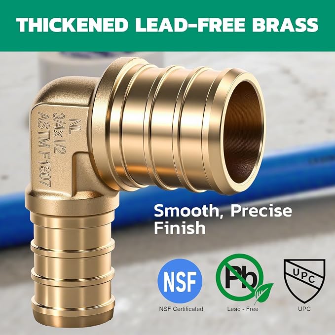 OURU 48PCS 3/4 Inch PEX Fittings Kit, 24 Elbows, 12 Tees, 12 Coupling | Secure Seal, No Lead Brass, NSF UPC Certified, ASTM F1807 Standard, PEX B Hot & Cold Water Lines, Plumbing & Heating Systems