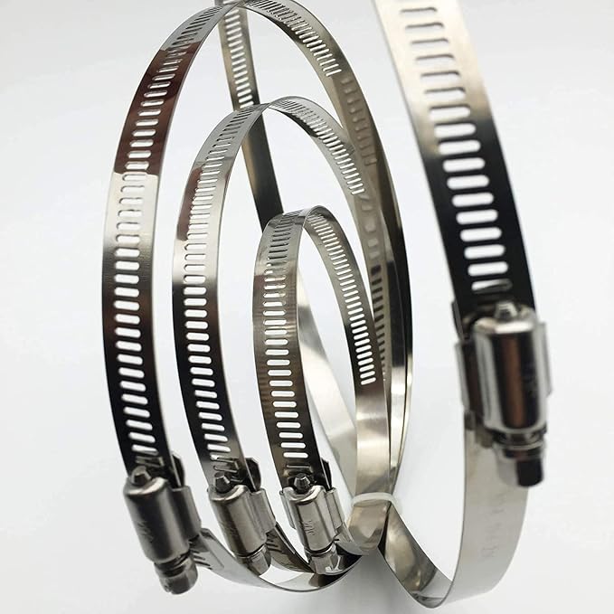 3" 4” 5" Adjustable 304 Stainless Steel Duct Clamps (3 Sizes, 6Pcs) | Hose Clamps Assortment Kit, Air Ducting Clamp, Worm Drive Pipe Clamps for Plumbing, Automotive and Mechanical Applications