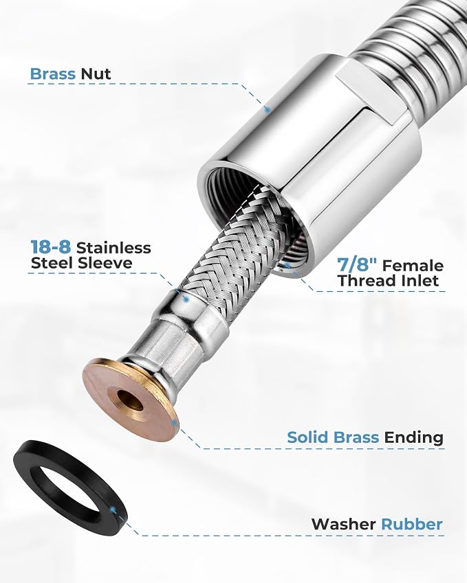 18.5" Commercial Sink Faucet Sprayer Hose, Pre-rinse Sprayer Hose for Commercial Kitchen Sink Faucet, 18.5 Inch Stainless Steel Flexible Hose Replacement Kit for Restaurant Industrial Dishwasher