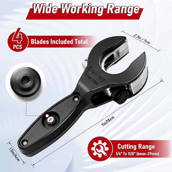 17Pcs Ratcheting Pipe Cutter Tool Kit, Heavy-Duty Copper & PVC Pipe Cutter, Tubing Cutter 1/4" to 1-1/8", Close Quarters Tube Compact Cutter with Deburring Tools and Bag for Plumbing Repair