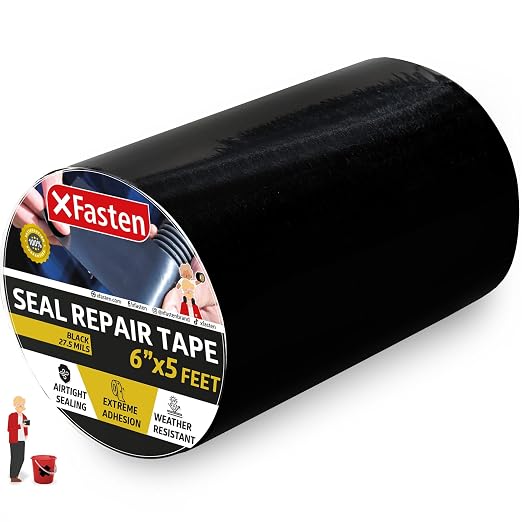 XFasten Waterproof Patch Seal Repair and Leak Shield Tape, 6-Inch x 5-Foot (Black, 6-Inch x 5-Foot)
