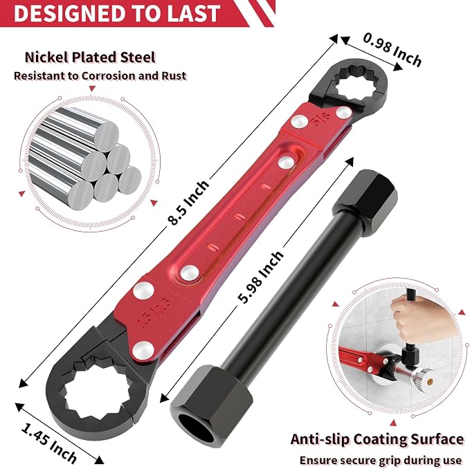 Angle Stop Wrench Kit, 3-Piece Plumbing Tool Set with Compression Sleeve Puller & 4-Way Sillcock Key, 15/16" & 5/8" Plumber Wrench for 3/8" & 1/2" Angle Stop Valves, Tight Spaces