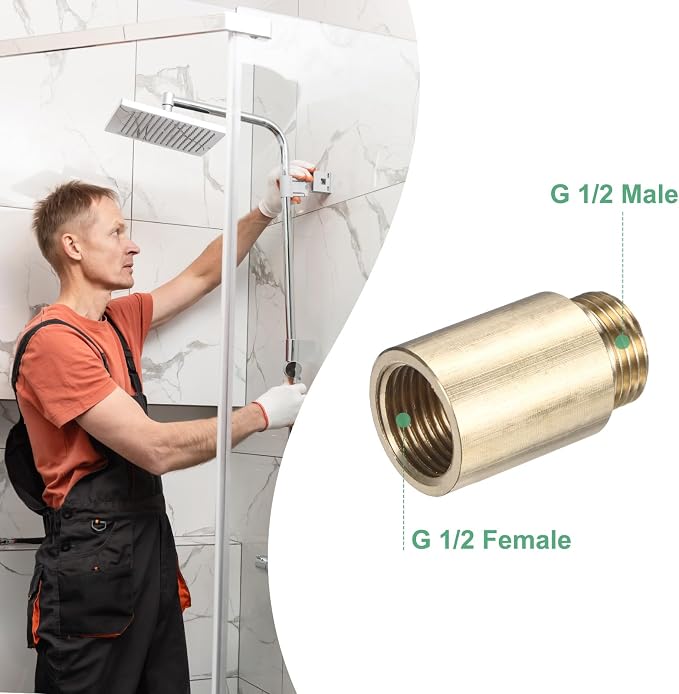 M METERXITY Shower Head Extension Arm, Brass G1/2 Male to Female Extension Pipe Fitting Adapter with PTFE Thread Seal Tape for Shower/Faucet, Pipe Plumbing Coupler 1.57"/40mm 3-Pack