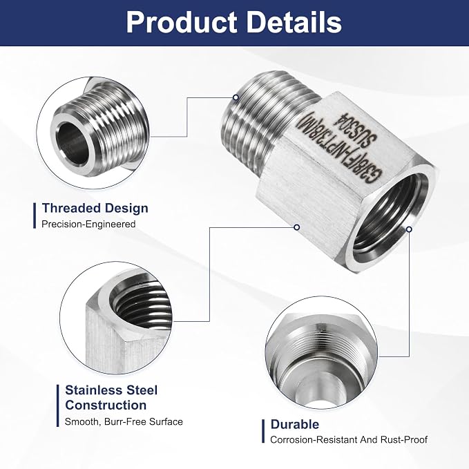 M METERXITY 2-Pack Garden Hose Adapter, Stainless Steel 3/8" g Female x 3/8" NPT Male Threaded Connector with Sealing Tape Garden Hose Convert Fitting for Pipe Fitting/Shower