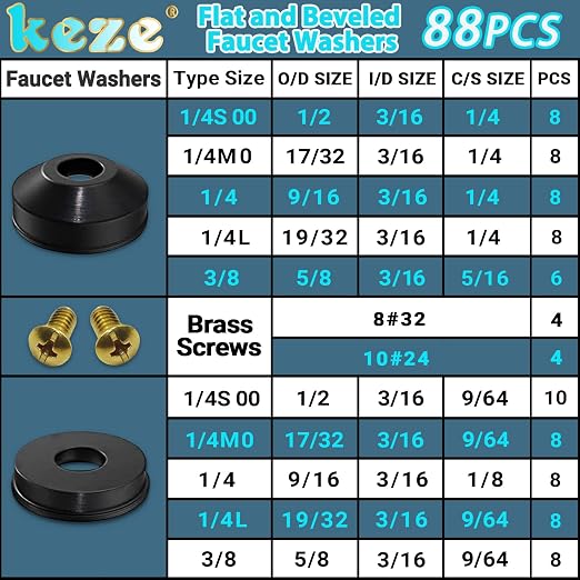 KEZE 233 pcs Bevel Washer and Plumbing Flat Head Washers and 165 PCS Silicone Gasket Seals Kit for Faucet Splitter Gasket Leak Plumbes Valve Stem Worn Out Repair