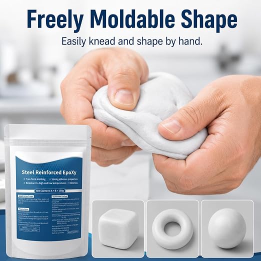 Steel Reinforced Epoxy Putty,Strong Clay Iron Adhesive,Waterproof 2-Part Repair Clay,High Strength Epoxy Clay,Multi-Purpose Filler Putty for Cracks Holes Pipes, Drillable Sandable Paintable (1pcs)