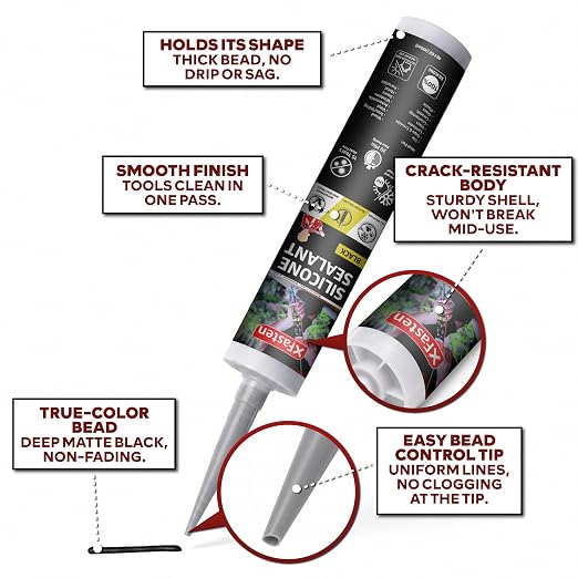 XFasten Silicone Sealant Waterproof Black Cartridge, 10.1 oz (8-Pack) Black Caulking Silicone Adhesive Sealant Cartridge for RV, General Use, Window, Door, Glass, Automotive Leak Sealing