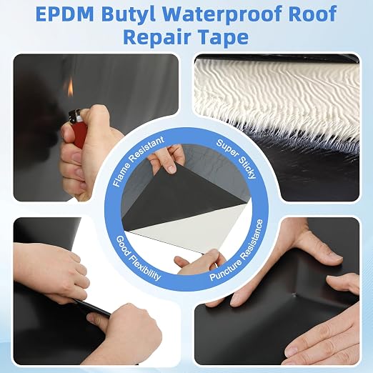 Werhoo 45 Mil EPDM Butyl Sealing Tape, 12 Inch x 32 Foot Black Self-Adhesive Weatherproof Roof Repair Membrane for Boat, Roof, Window, RV, Vent, Crawl Space