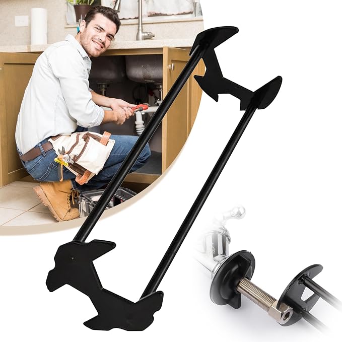 2PCS Multifunctional Sink Wrench Tool, Basin Wrench Sink Faucet Tight Spaces,Faucet Installation Tool for Kitchen Bathroom, Under Basin Pipe & Angle Valve Repair Plumbing Tools (1 PC B)