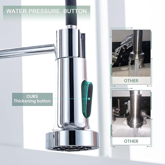 WEWE Pull-Down Kitchen Faucet, 2-Mode Sprayer, Polished Chrome, High Arc