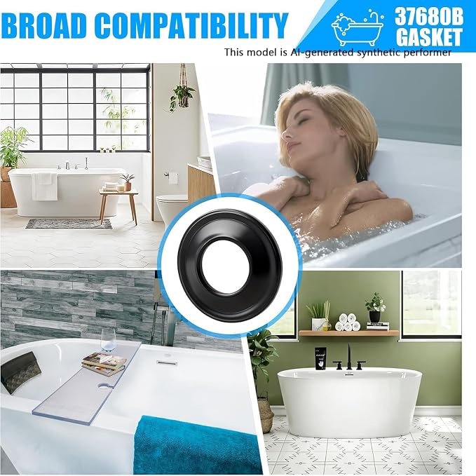 37680B Tub Stopper Gasket for Tub Drain Assemblies, Black, 2-Pack