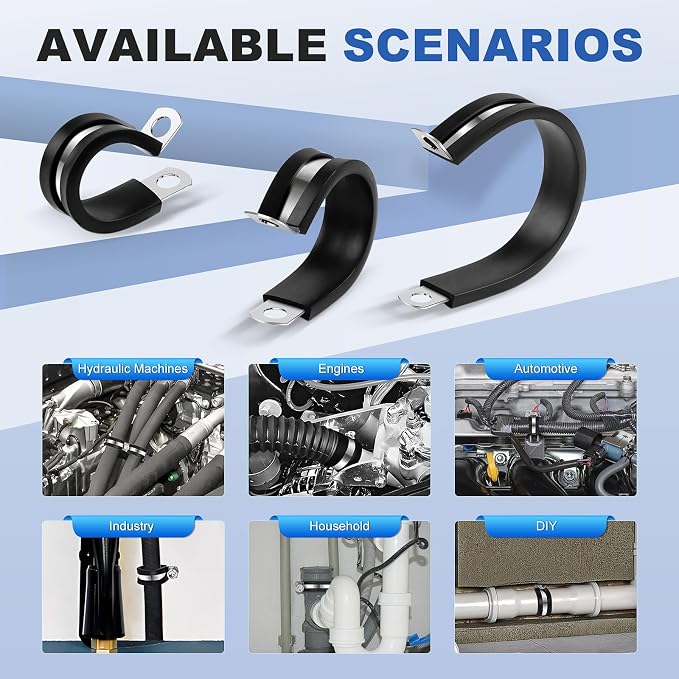 3/4 Inch Rubber Cable Clamp P Clip Pipe Hose Tube Conduit Wire Insulated | ELECFUN, 20pcs, Stainless Steel, Metal, Line