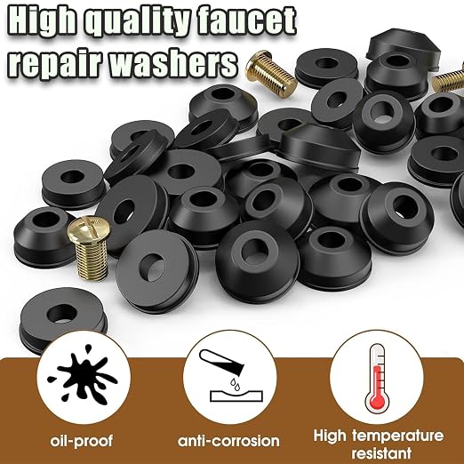 116 PCS Faucet Washer Assortment Kit Outdoor Faucet Repair Kit with Brass Screws Flat and Beveled Washers for Use with Assorted Quick-Opening Style Faucets Stem Worn Out Washer Replacements (116 PCS)