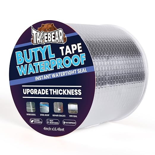 TAPEBEAR Extra Thicker Butyl Tape Waterproof Sealant Tape 4" x16feet | 51mil Aluminum Butyl Duct Sealing Adhesive for RV Roof Repair, Boat and Pipe Sealing, Metal, Glass & EDPM Roof Leak Patching