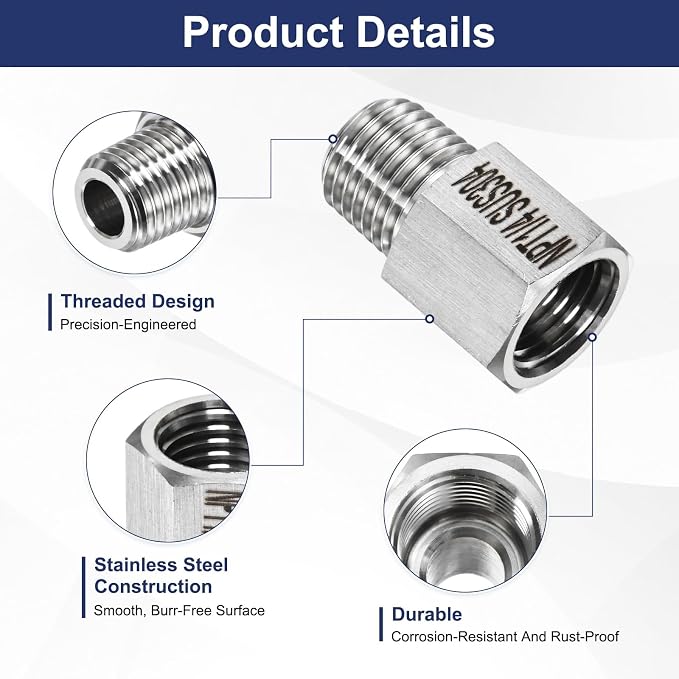 M METERXITY 2-Pack Garden Hose Adapter, Stainless Steel 1/4" NPT Female x 1/4" NPT Male Threaded Connector with Sealing Tape Garden Hose Convert Fitting for Pipe Fitting/Shower