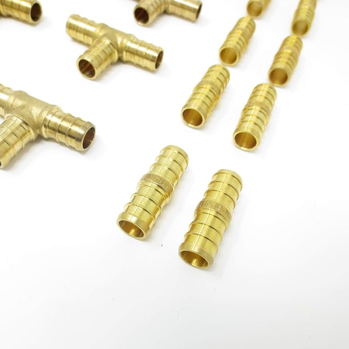 (30 pieces) 1/2" Brass PEX Fittings for 1/2 inch PEX Pipe (10 - Elbow, 10 -TEE, 10 - Coupler/Straights) Kit for Domestic Water and Radiant Heating, DZR and No-Lead Brass Crimp Cinch System PEX GUY
