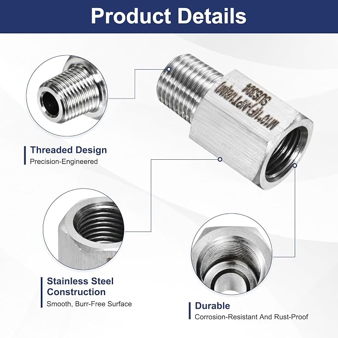 M METERXITY 2-Pack Garden Hose Adapter, Stainless Steel M10x1 NPT Female x 1/8" NPT Male Threaded Connector with Sealing Tape Garden Hose Convert Fitting for Pipe Fitting/Shower