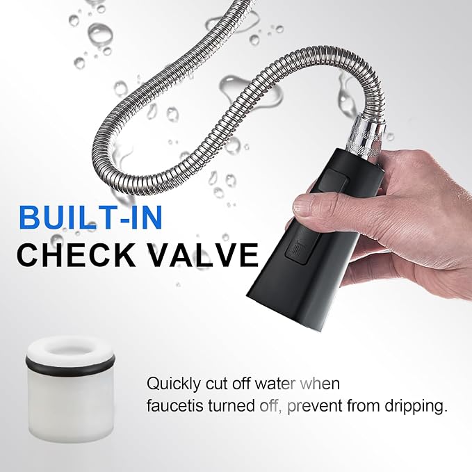 Square Kitchen Faucet Head Replacement Part, G1/2 (13/16" Male Thread) Pull Down Pull Out Sink Sprayer Nozzle, 3-Mode Stream Spray Pause Commercial Utility Tap Spout Only,Matte Black