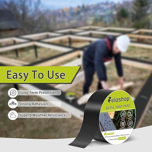 Butyl Tape, Joist Tape for Decking, 1 5/8" x 50' Deck Joist Tape Anti-Corrosion Butyl Sealant Tape Protect Your Deck Structure, Beams（4 Rolls）