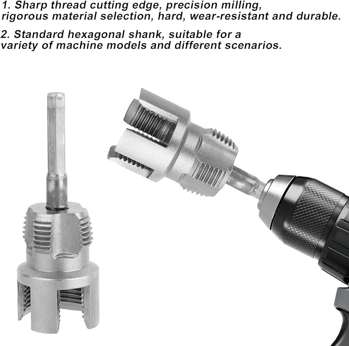 2pcs PVC Pipe Threading Threader Tool Kit, Integrated Internal & External Pipe Thread Cutting Tool with 1/2'' & 3/4'' Dies Set with 2 Roll Seal Raw Tapes for Electric Drill