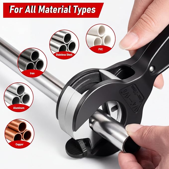 17Pcs Ratcheting Pipe Cutter Tool Kit, Heavy-Duty Copper & PVC Pipe Cutter, Tubing Cutter 1/4" to 1-1/8", Close Quarters Tube Compact Cutter with Deburring Tools and Bag for Plumbing Repair