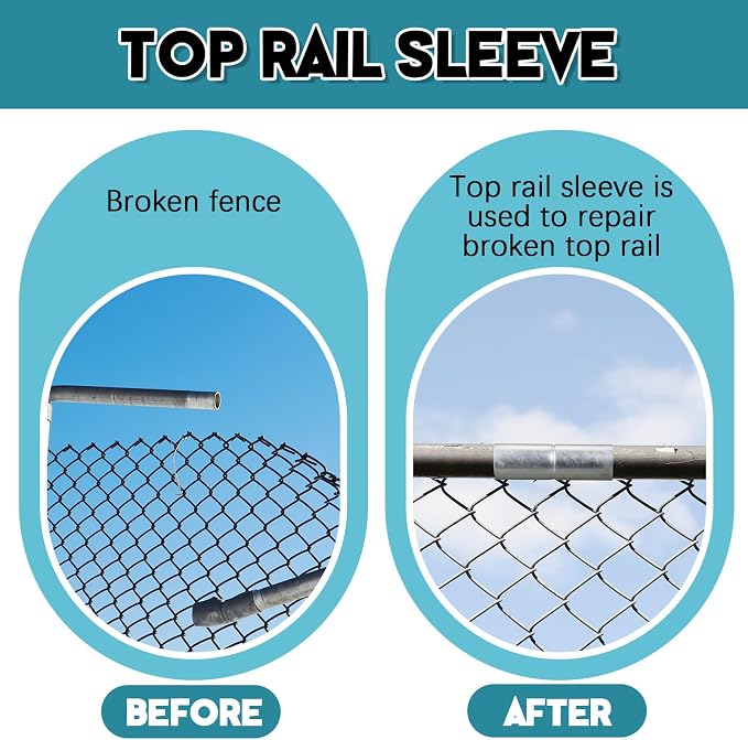 Tandefio 8 PCS Top Rail Sleeve Galvanized Steel Chain Link Fence Top Rail Sleeve for Rail/Pipe (1-5/8" x 6")